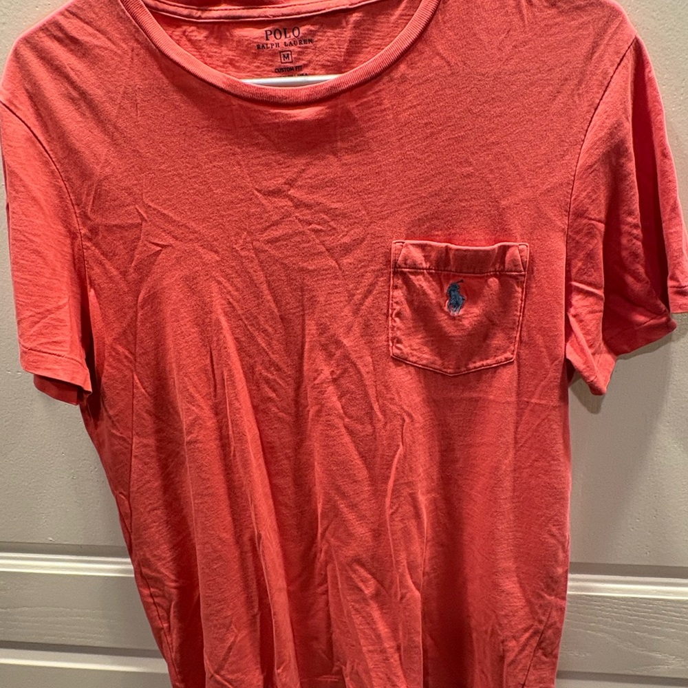 Polo Ralph Lauren Top Shirt Womens‎ Medium Coral Logo pocket customs fit